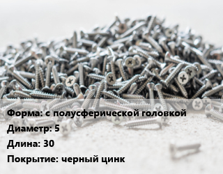 Шуруп с полусферической головкой 5х30 черный цинк, шт цена от 7.02 ₼ / кг, где купить, условия доставки в Баку и Бакинская области